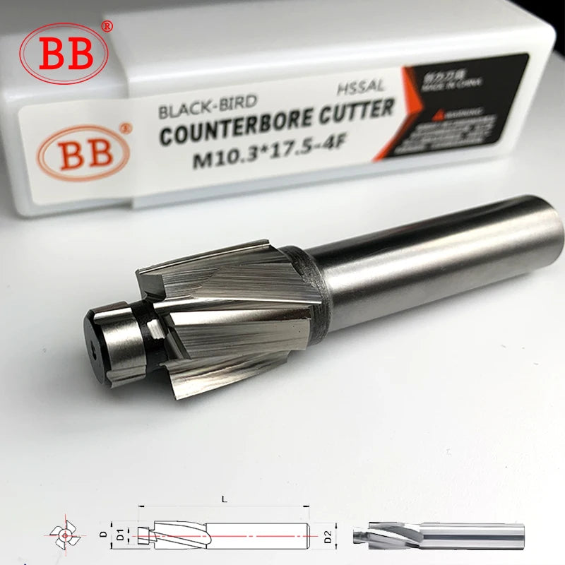 BB Counterbore End Milling Tool HSS M3-M16 for Flat Bolt Holes Screw Caps Ejector Cap Countersink