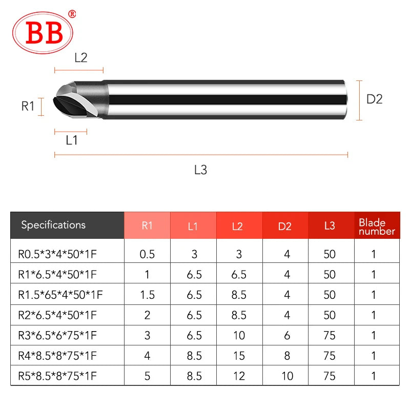 BB PCD Diamond Ball Nose Milling Cutter Carbon Fiber Fiberglass Bakelite Machining Tool New Material CNC Carbide