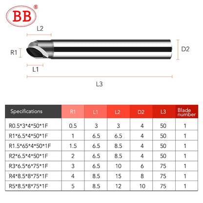 BB PCD Diamond Ball Nose Milling Cutter Carbon Fiber Fiberglass Bakelite Machining Tool New Material CNC Carbide