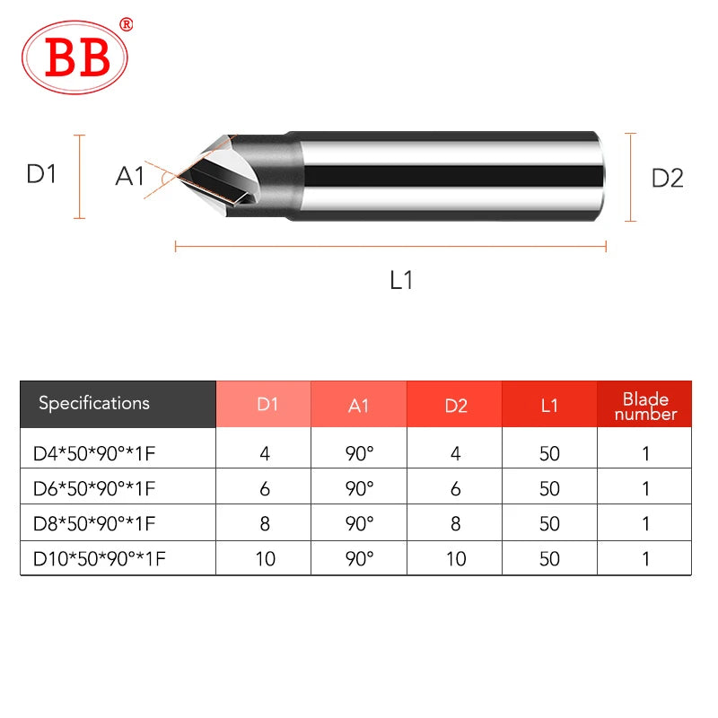 BB PCD Diamond Chamfer Milling Cutter 90 Degree Machining Tool New Material CNC Carbide Countersink Engraving Bits Router Bit