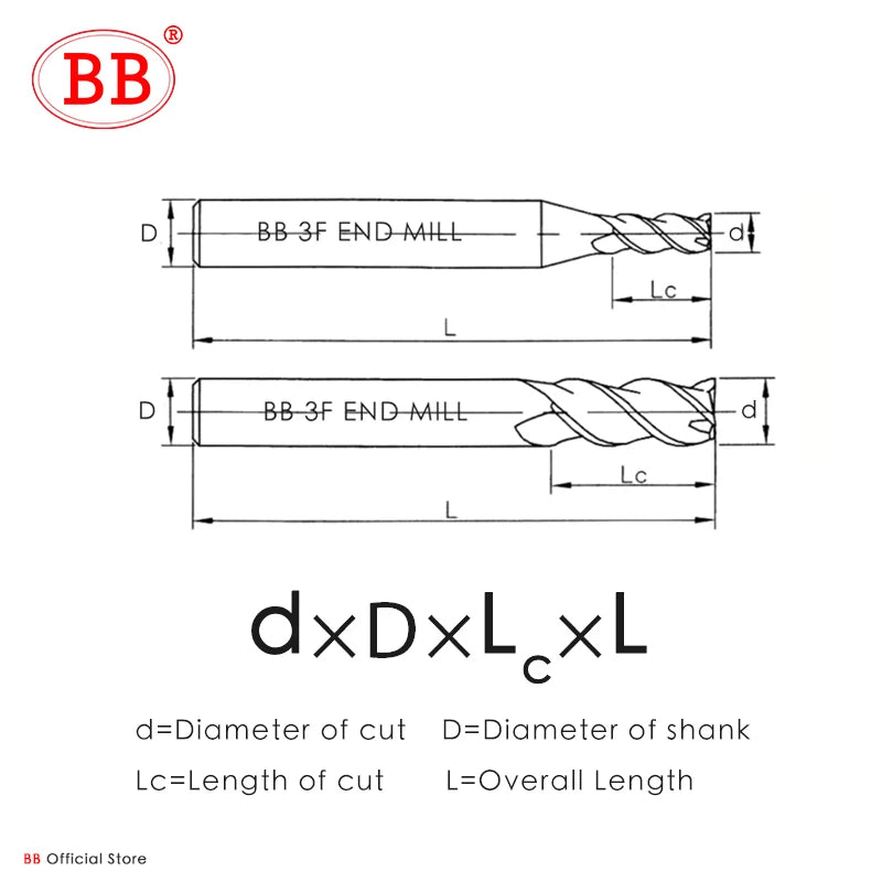 BB 3 Flute Carbide Milling Cutter -BC2055