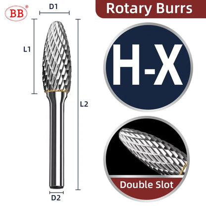 BB Rotary Files Carbide Burrs Deburring Milling Tool M Type 6mm 8mm 10mm Shank Grinder for Metal