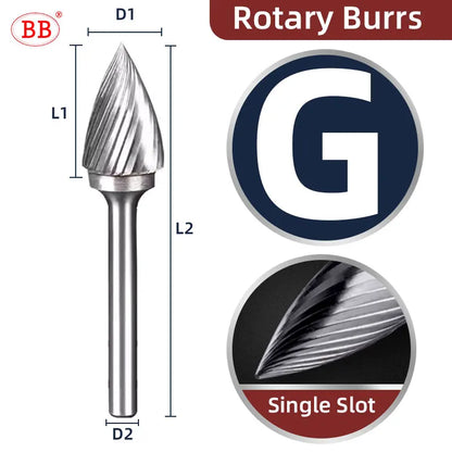 BB Rotary Files Carbide Burrs Deburring Milling Tool M Type 6mm 8mm 10mm Shank Grinder for Metal