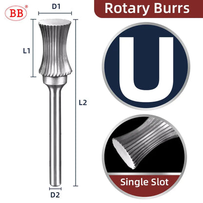 BB Rotary Files Carbide Burrs Deburring Milling Tool M Type 12mm 14mm 16mm Shank Grinder for Metal