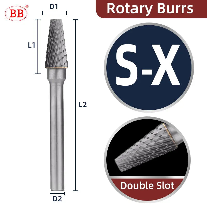 BB Rotary Files Carbide Burrs Deburring Milling Tool M Type 12mm 14mm 16mm Shank Grinder for Metal