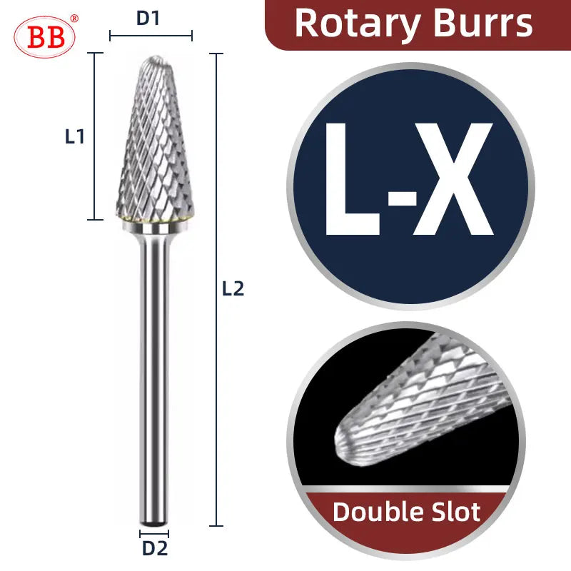 BB Rotary Files Carbide Burrs Deburring Milling Tool M Type 6mm 8mm 10mm Shank Grinder for Metal