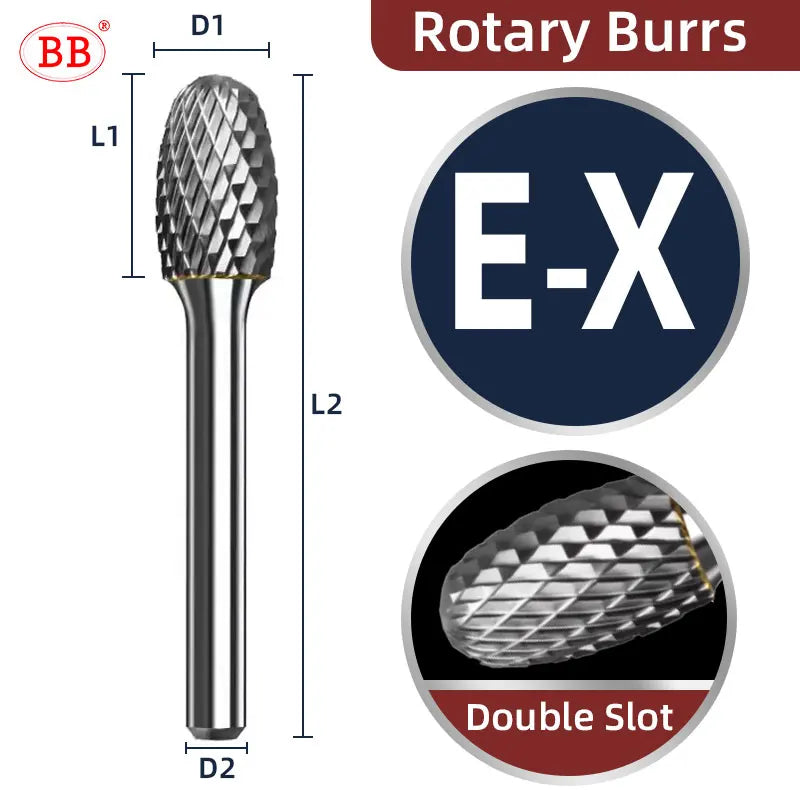 BB Rotary Files Carbide Burrs Deburring Milling Tool M Type 12mm 14mm 16mm Shank Grinder for Metal