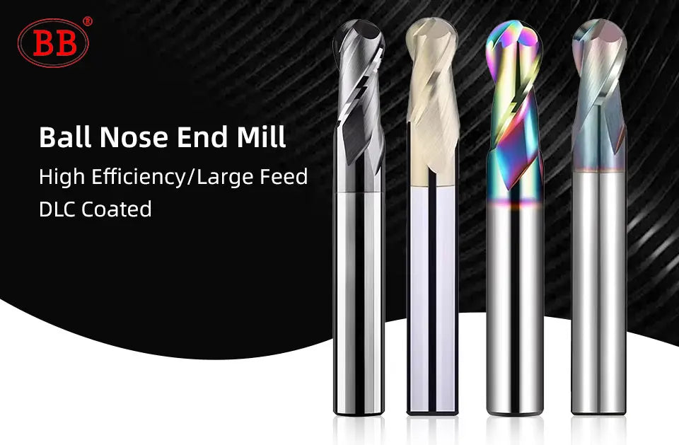 BB Ball Nose End Mill CNC Machining Cutter Solid Carbide Radius Tool DLC Coated for Alloy Aluminum Copper Stainless Steel R0.5