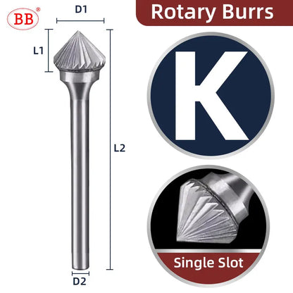 BB Rotary Files Carbide Burrs Deburring Milling Tool M Type 6mm 8mm 10mm Shank Grinder for Metal