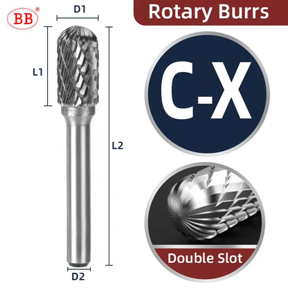 BB Rotary Files Carbide Burrs Deburring Milling Tool M Type 12mm 14mm 16mm Shank Grinder for Metal