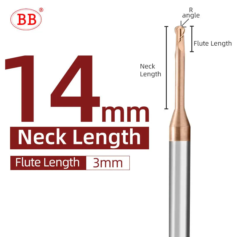 BB Micro Carbide Ball End Mill Long Neck(R0.1-R1.5,BB2055)