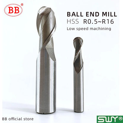 BB HSS Ball Nose End Mill 2 Flute 4 Flute with Straight Shank Radius 0.5 to R16 Milling Cutter CNC Metal Machining Tool