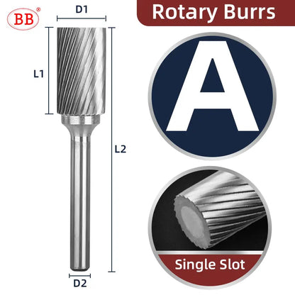 BB Rotary Files Carbide Burrs Deburring Milling Tool M Type 6mm 8mm 10mm Shank Grinder for Metal