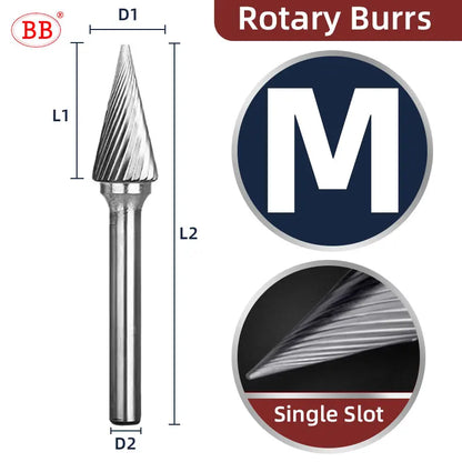 BB Rotary Files Carbide Burrs Deburring Milling Tool M Type 12mm 14mm 16mm Shank Grinder for Metal