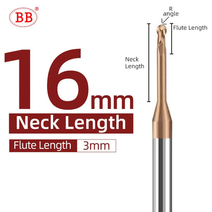 BB Micro Ball End Mill Long Neck Cutting Tool (R0.15-R1.5,BB2050)