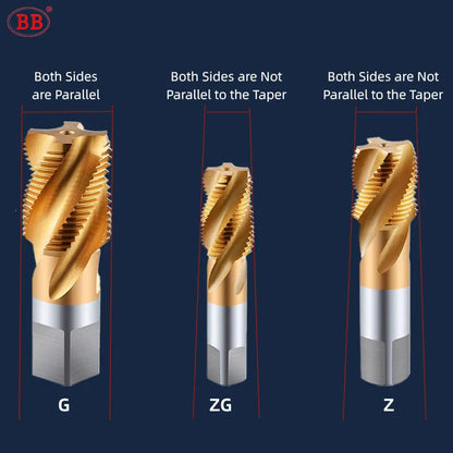 BB Pipe Threading Tap G NPT RC PT ZG HSS CO Spiral Straight Flute Fluteless Cobalt Machine Metal CNC Tool