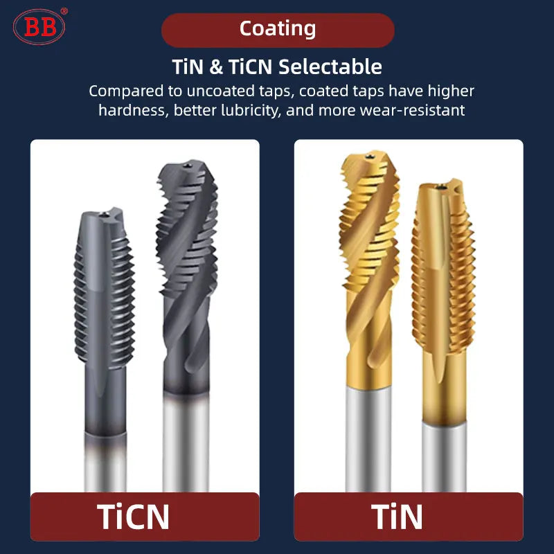 BB Cobalt Machine Tap Threading HSS CO TiN Spiral Straight Flute Fluteless CNC Forming Coated Hardness Metal Tool