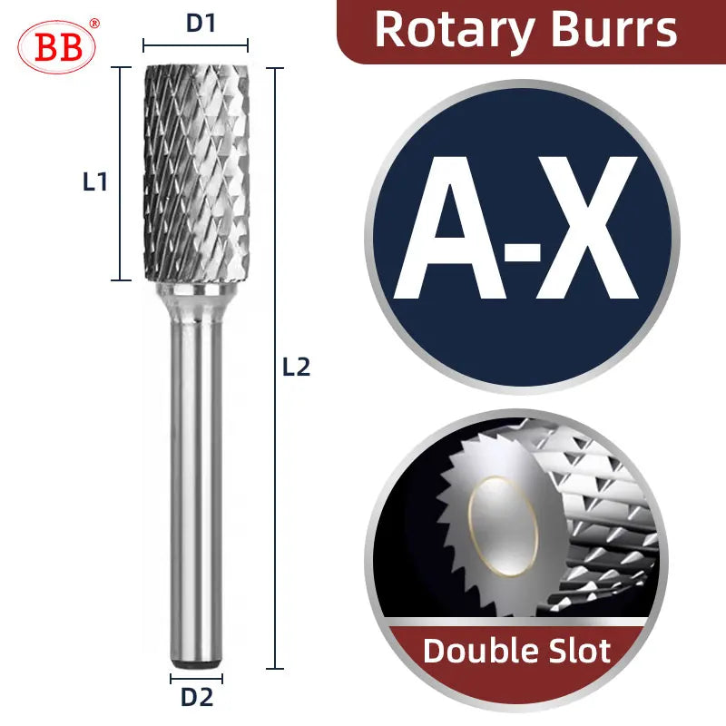 BB Rotary Files Carbide Burrs Deburring Milling Tool M Type 6mm 8mm 10mm Shank Grinder for Metal