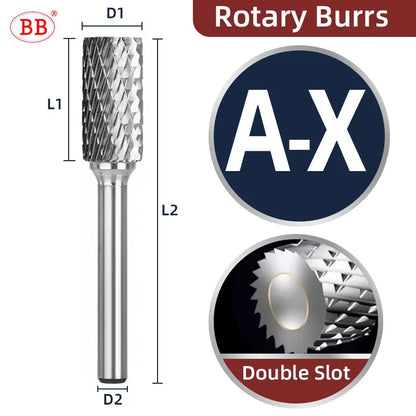 BB Rotary Files Carbide Burrs Deburring Milling Tool M Type 6mm 8mm 10mm Shank Grinder for Metal