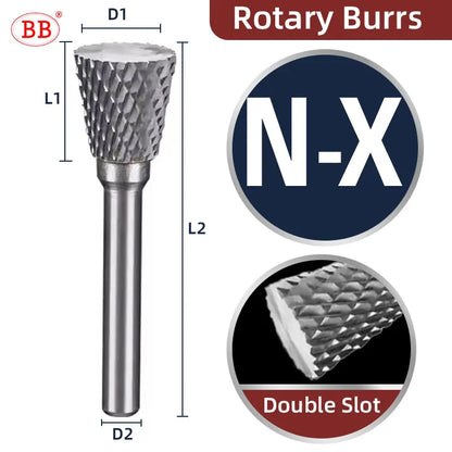 BB Rotary Files Carbide Burrs Deburring Milling Tool M Type 12mm 14mm 16mm Shank Grinder for Metal