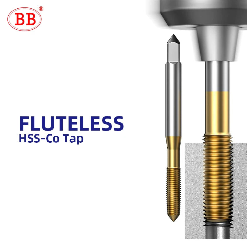 BB Fluteless Tap HSS TiN Coated M35 Co5 CNC Machine Thread Tool for Metal