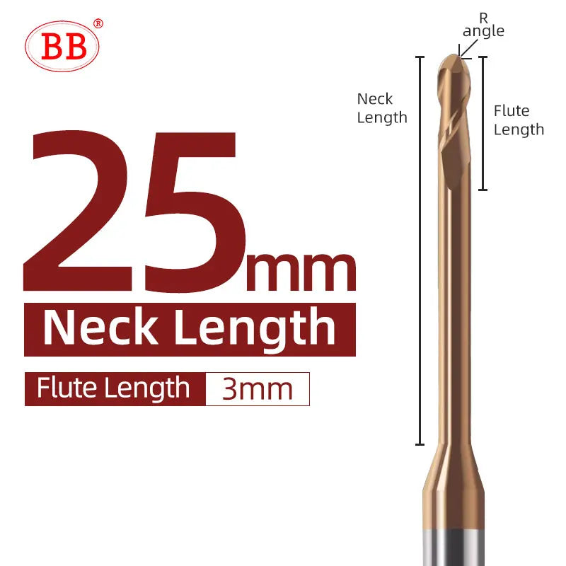 BB Micro Ball End Mill Long Neck Cutting Tool (R0.15-R1.5,BB2050)