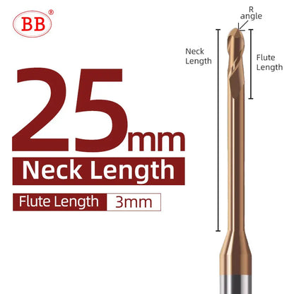 BB Micro Carbide Ball End Mill Long Neck(R0.1-R1.5,BB2055)