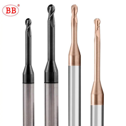 BB Micro Ball End Mill Long Neck Carbide CNC Mini Machining Cutter Tool for Steel Metal (R0.05-R2,BK2063)