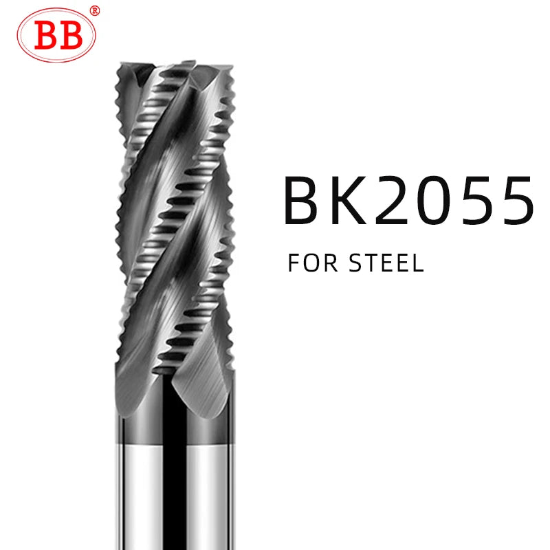 BB Roughing End Mill Solid Carbide CNC Machining 3 Flutes 4 Teeth for Metal Steel Iron Aluminum MDF Acrylic Wood Copper Plastic