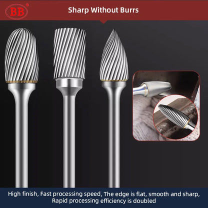 BB Rotary Files Carbide Burrs Deburring Milling Tool M Type 6mm 8mm 10mm Shank Grinder for Metal