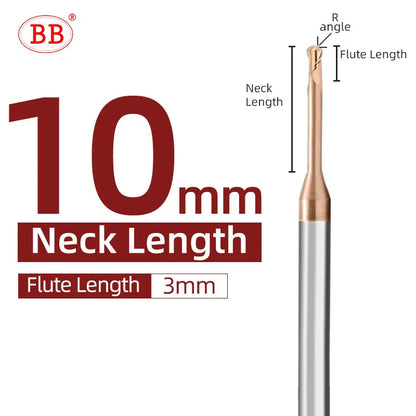 BB Micro Ball End Mill Long Neck Cutting Tool (R0.15-R1.5,BB2050)