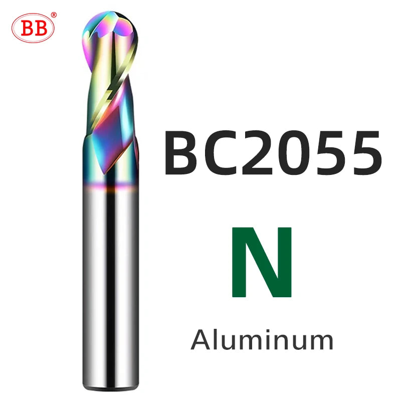 BB Ball Nose End Mill CNC Machining Cutter Solid Carbide Radius Tool DLC Coated for Alloy Aluminum Copper BC2055