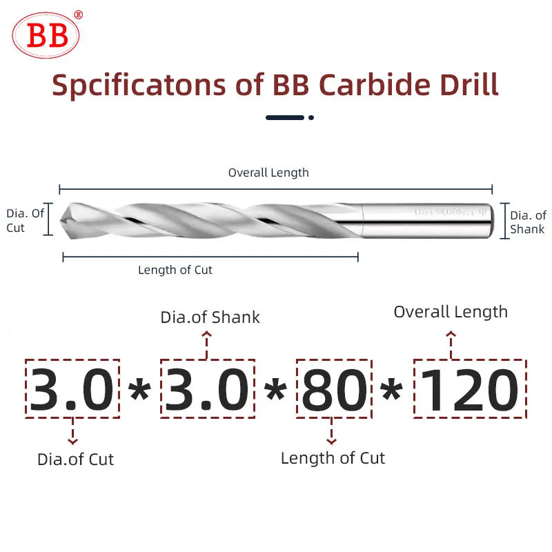 BB 200mm Length Carbide Drill Machine Drilling Hole Making for Aluminum Wood Plastic(4.0~13.5mm)