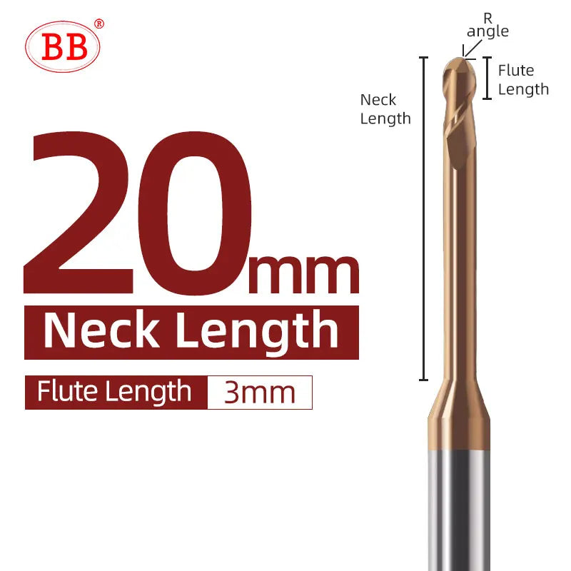 BB Micro Ball End Mill Long Neck Cutting Tool (R0.15-R1.5,BB2050)