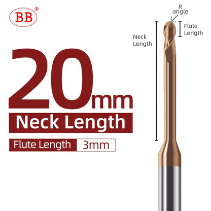 BB Micro Carbide Ball End Mill Long Neck(R0.1-R1.5,BB2055)