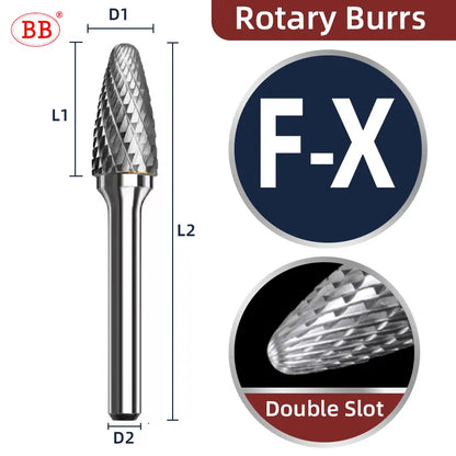 BB Rotary Files Carbide Burrs Deburring Milling Tool M Type 12mm 14mm 16mm Shank Grinder for Metal