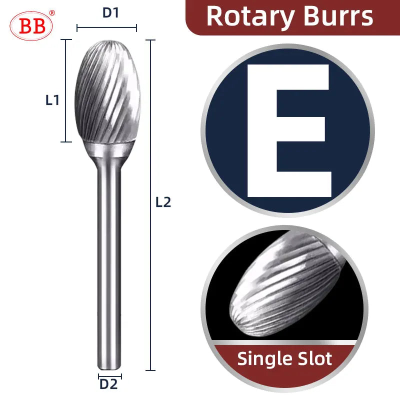 BB Rotary Files Carbide Burrs Deburring Milling Tool M Type 6mm 8mm 10mm Shank Grinder for Metal