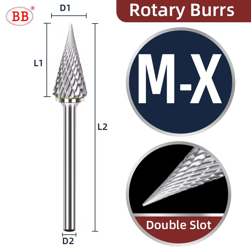 BB Rotary Files Carbide Burrs Deburring Milling Tool M Type 6mm 8mm 10mm Shank Grinder for Metal