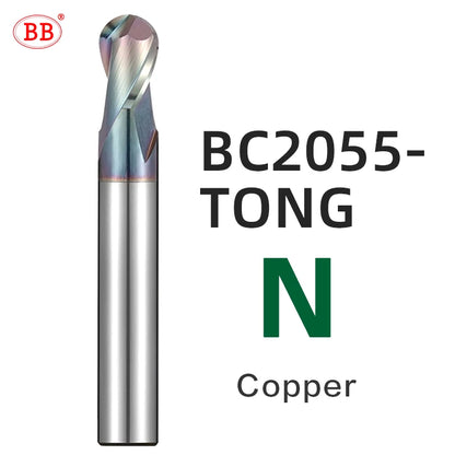 BB Ball Nose End Mill CNC Machining Cutter Solid Carbide Radius Tool DLC Coated for Alloy Aluminum Copper Stainless Steel R0.5