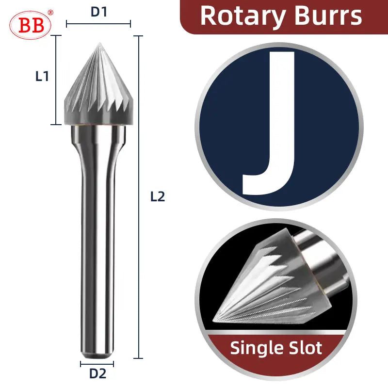 BB Rotary Files Carbide Burrs Deburring Milling Tool M Type 6mm 8mm 10mm Shank Grinder for Metal