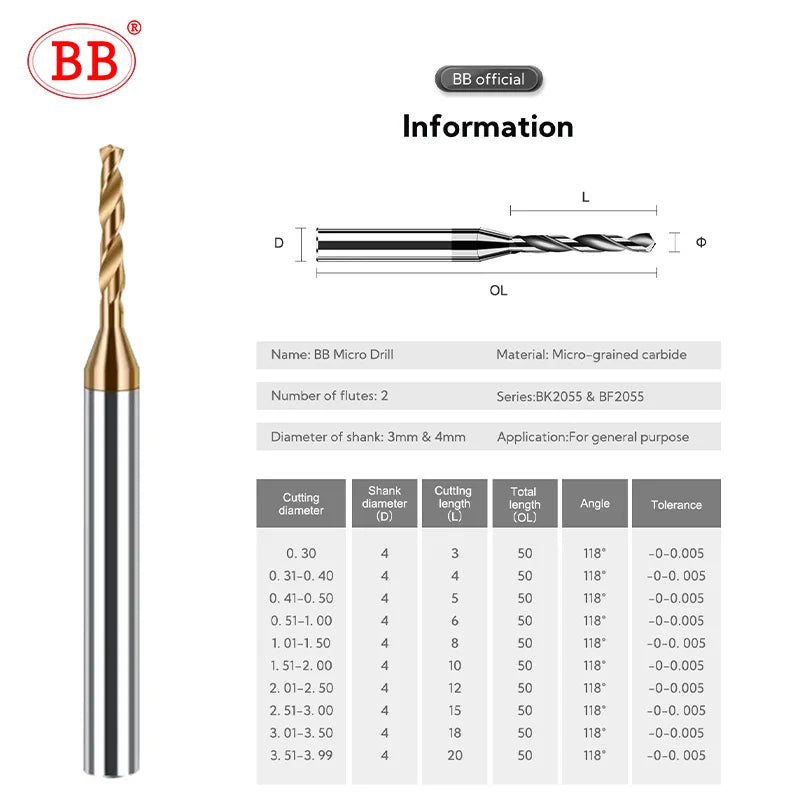 BB Micro Drill (2.03mm-2.99mm) D=4mm