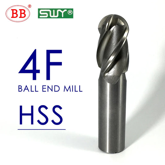 BB HSS Ball Nose End Mill 2 Flute 4 Flute with Straight Shank Radius 0.5 to R16 Milling Cutter CNC Metal Machining Tool