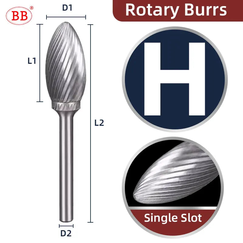 BB Rotary Files Carbide Burrs Deburring Milling Tool M Type 12mm 14mm 16mm Shank Grinder for Metal