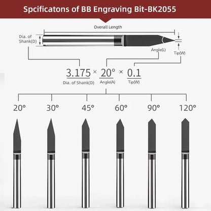 BB Carbide Engraving Bits Coated Graphic Word Carving Router Milling Cutter CNC for Metal Steel Wood Acrylic Plastic 3.175 4 6mm