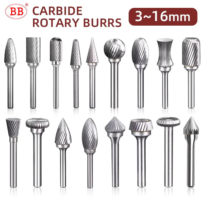 BB Rotary Files Carbide Burrs Deburring Milling Tool M Type 6mm 8mm 10mm Shank Grinder for Metal